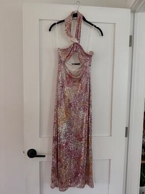 Zara Strapless Sequin Maxi Dress in Rose and Gold Multi